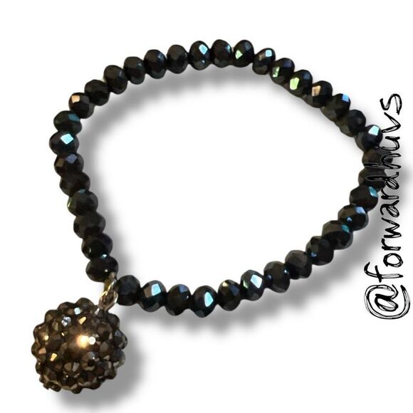 Bundle Sale 3 for $15 | Black Faceted Bead Stretch Bracelet – Hanging Cluster Ch - Picture 3 of 6